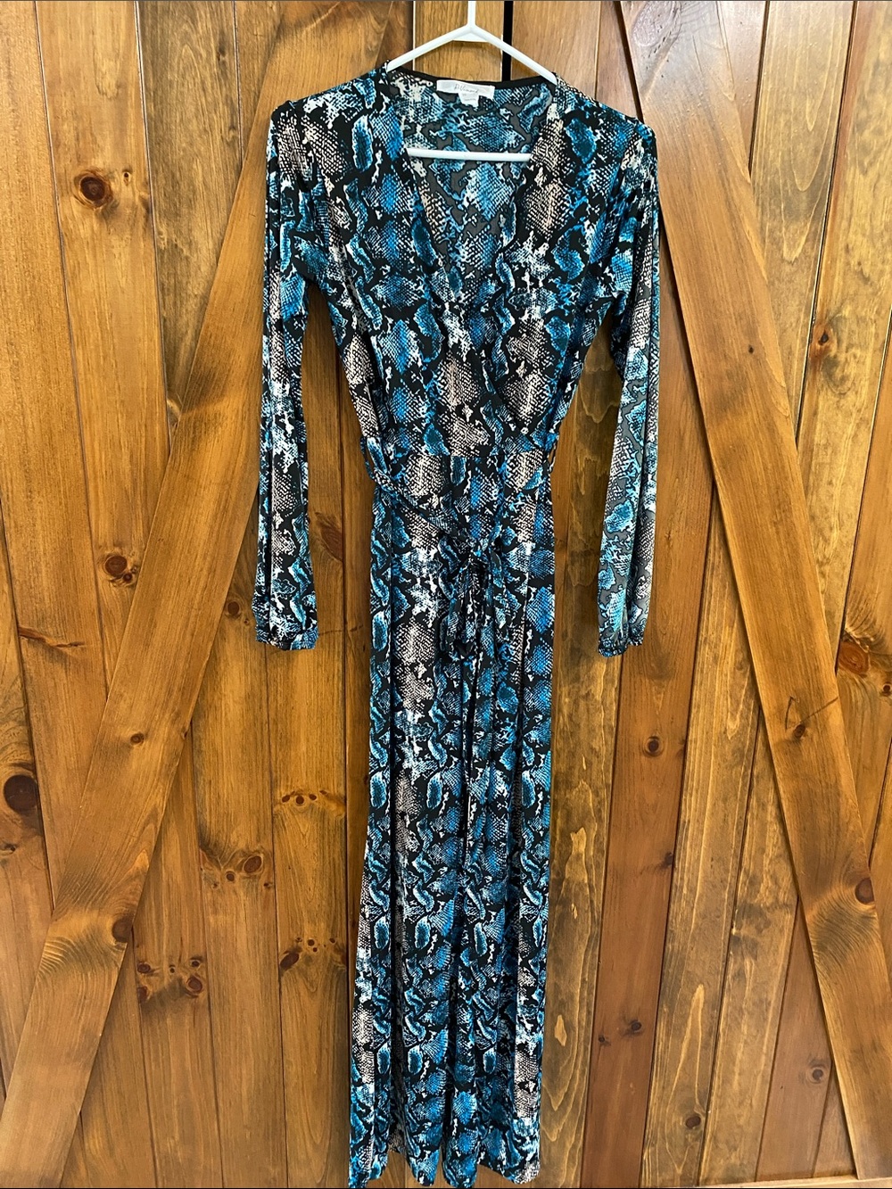 Blue Snake-Print Long Sleeve Jumpsuit